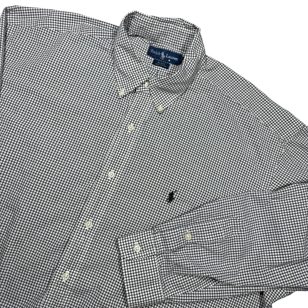 Ralph‎ Lauren Blake Shirt Mens XL Black White Gingham Check Cotton Button Down